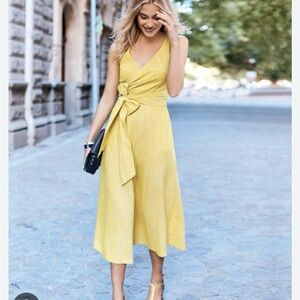 Boden Sunny Yellow Midi Dress with Waist Tie